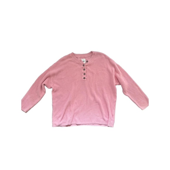 Aerie Sweater Womens Size L Pink Henley Ribbed Knit 5 Button Casual Cozy - Picture 2 of 5